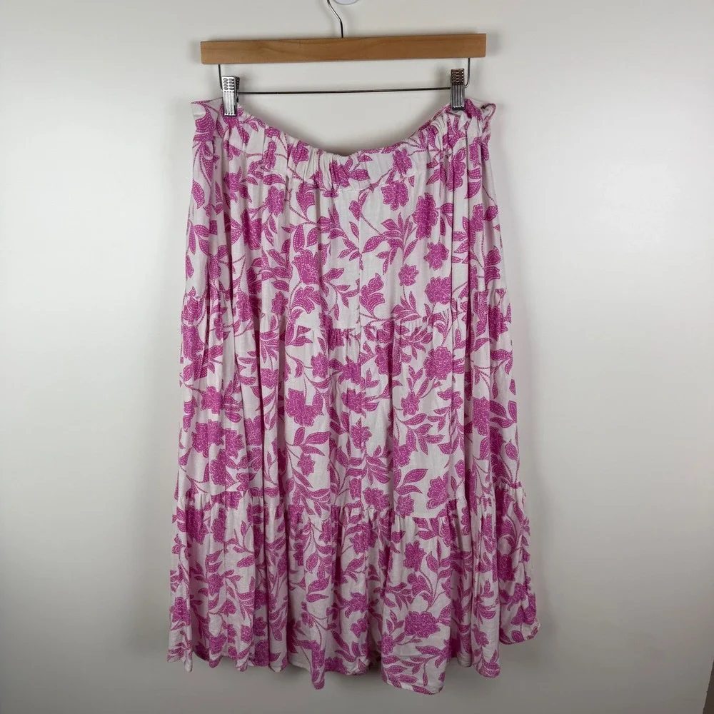 Lauren Conrad Pink Floral Tiered Midi Skirt Size 1X Linen Blend Coquette Cottage - Picture 4 of 14